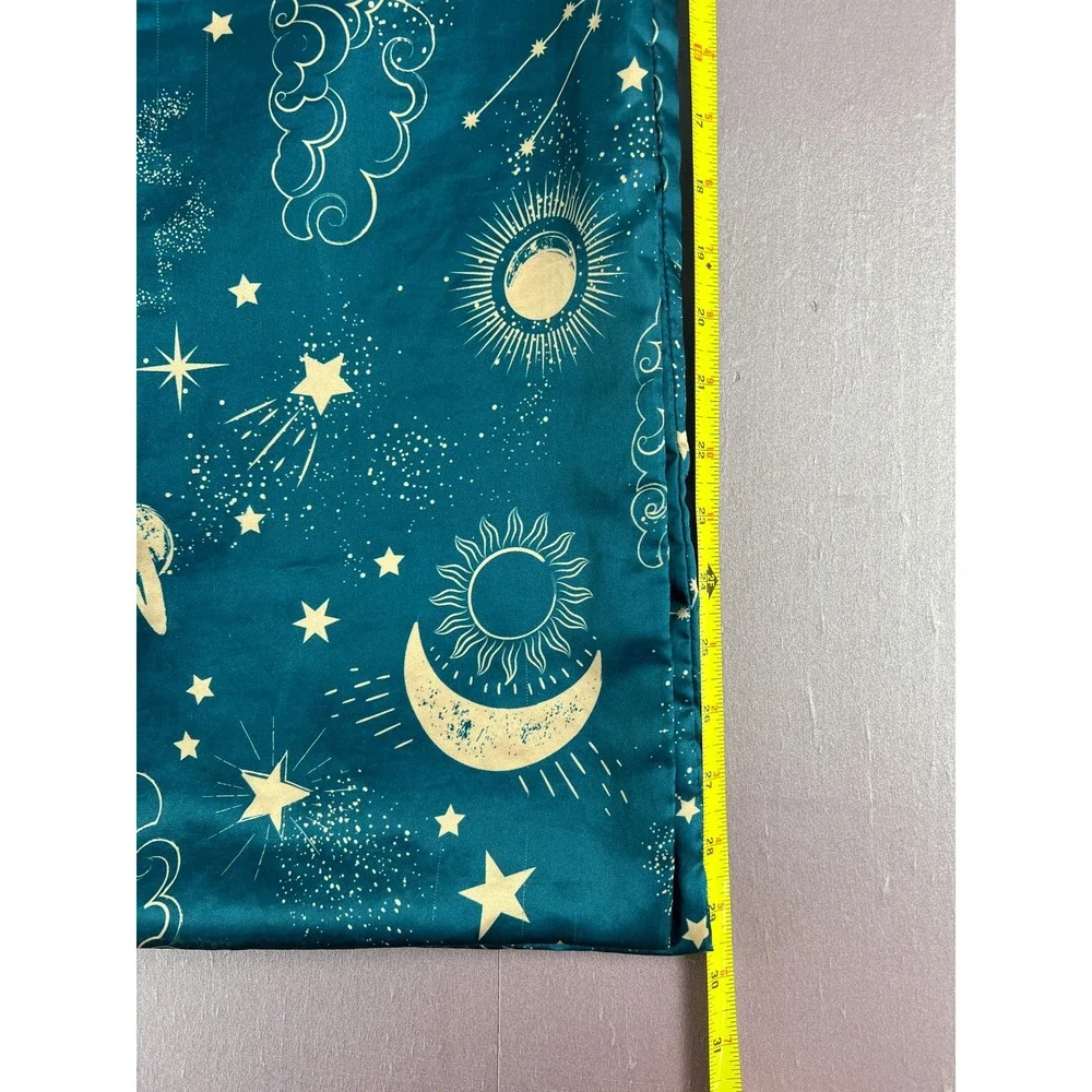 Celestial Sun Moon Star Teal Satin Pillowcase (2) Whimsigoth Standard 20x30